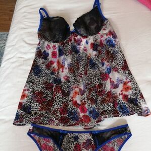 Floral and Leopard Print Lingerie Set